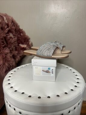 Rhinestone Knotted Slide Sandals in Champagne ( A new day)